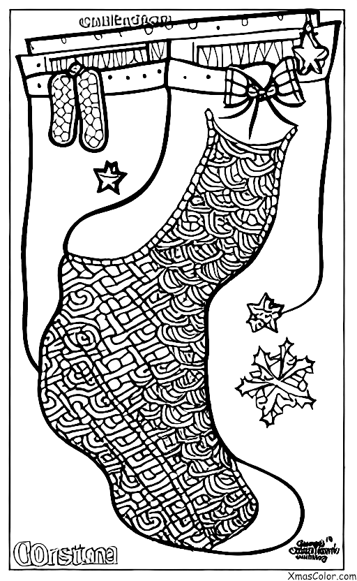 Noël / Sacha de Noël: Un bas de Noël rempli de diverses decorations de Noël