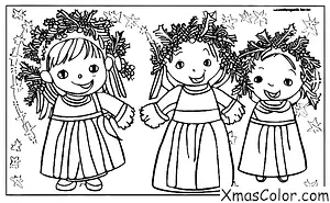 Noël / Saint-Lucie: Une fille et un garçon habillés en blanc avec une couronne de bougies sur la tête