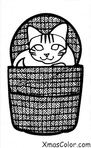Noël / Sapins de Noël: Un chat dormant dans un panier