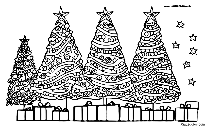 Noël / Sapins de Noël: Un grand et haut sapin de Noël avec des cadeaux dessous