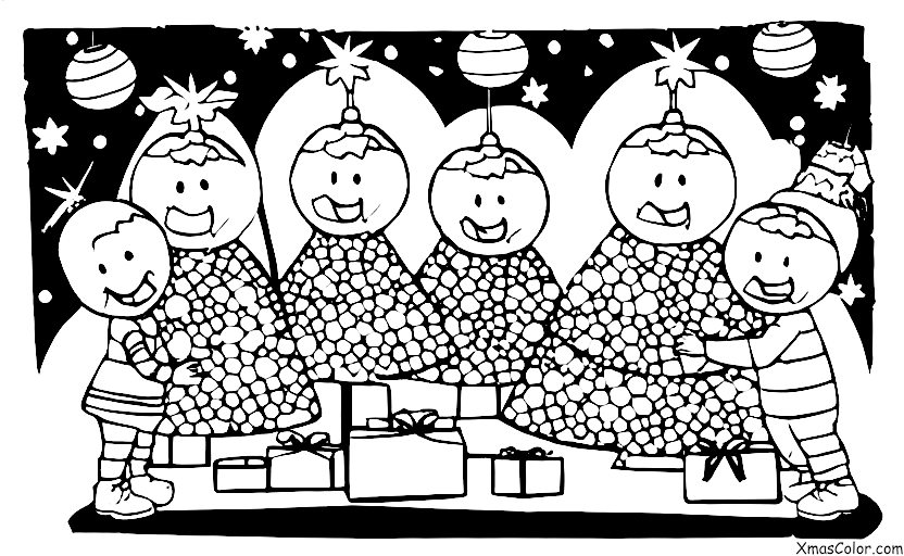 Noël / Sapins de Noël: Un groupe d'enfants qui décore un sapin de Noël