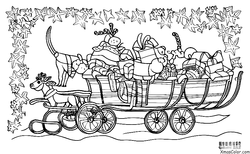 Noël / Sapins de Noël: Une sleigh tirée par des rennes