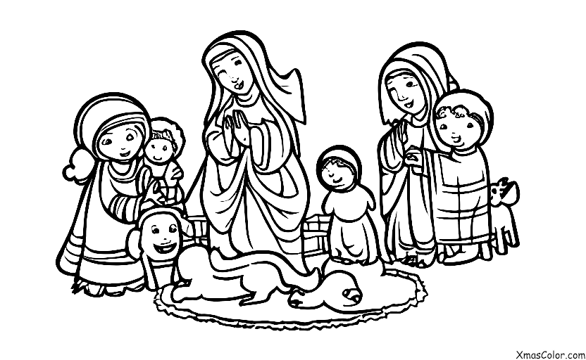 Noël / Scène de la nativité: La crèche avec les animaux