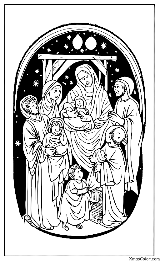 Noël / Scène de la nativité: La scène de la Nativité avec l'enfant Jésus, Marie, Joseph, les trois Mages et les animaux