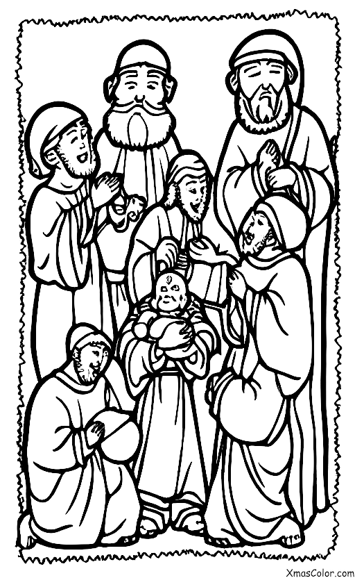 Noël / Scène de la nativité: Les trois rois mages offrant des cadeaux à l'enfant Jésus