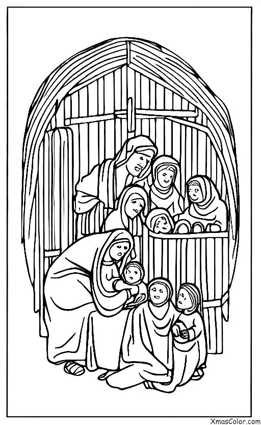 Noël / Scène de la nativité: Marie et Joseph dans l'étable