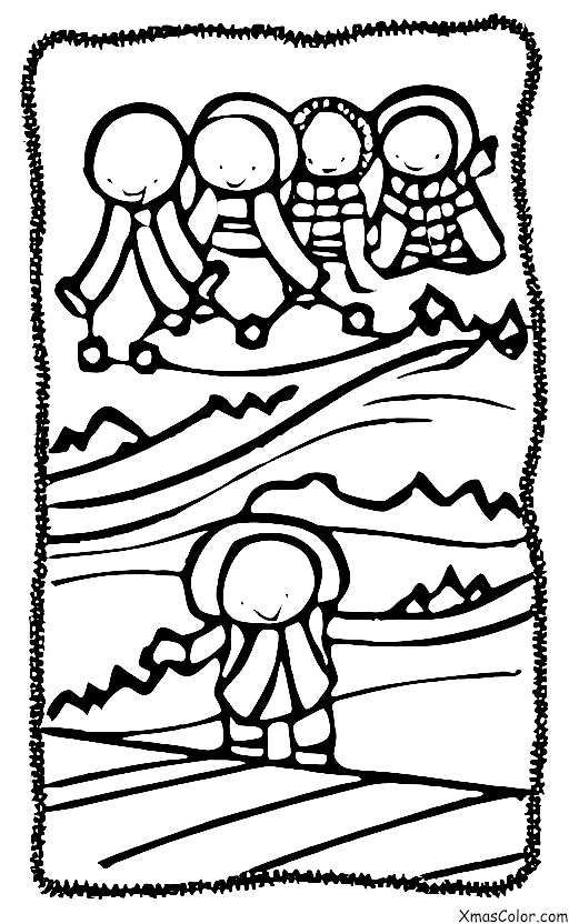Noël / Ski: Des enfants skient sur une pente