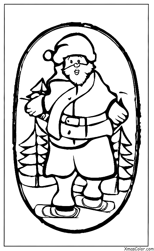 Noël / Ski: Papa Noël faisant du ski dans la neige