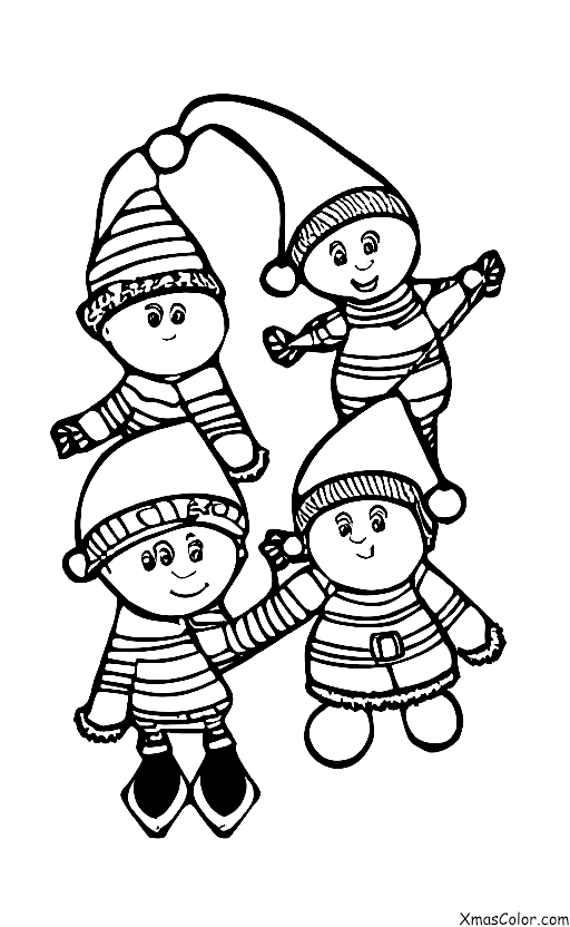 Noël / Ski: Saint Nicolas et ses lutins se promenant en skis