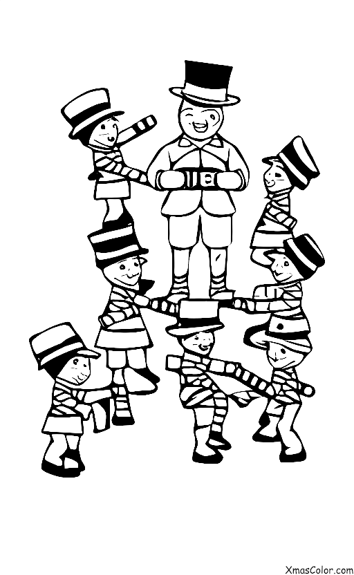 Noël / Soldats de plomb: Un soldat de plomb guide un groupe d'enfants dans une partie de saut en longueur