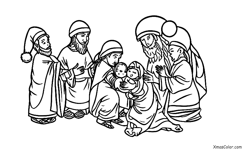 Noël / Spectacles de Noël: Les trois Rois Mages apportant leurs cadeaux à l'enfant Jésus