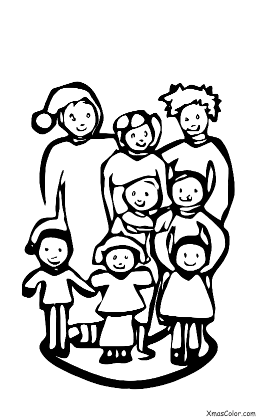 Noël / Suspendre des ornements de Noël: Une famille de quatre personnes en train de décorer l'arbre