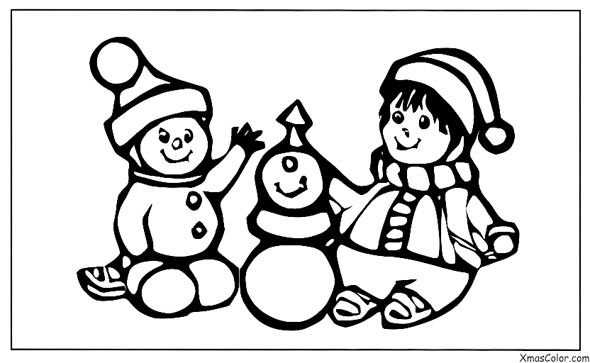 Noël / Temps hivernal: Un enfant construit un bonhomme de neige