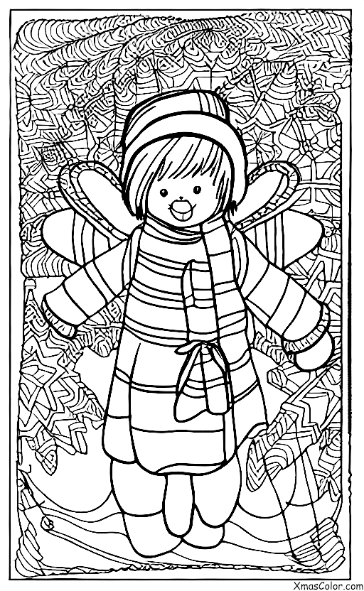 Noël / Temps hivernal: Un enfant faisant un ange de neige