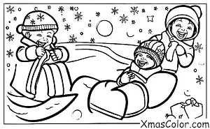 Noël / Temps hivernal: Un enfant qui va en luge