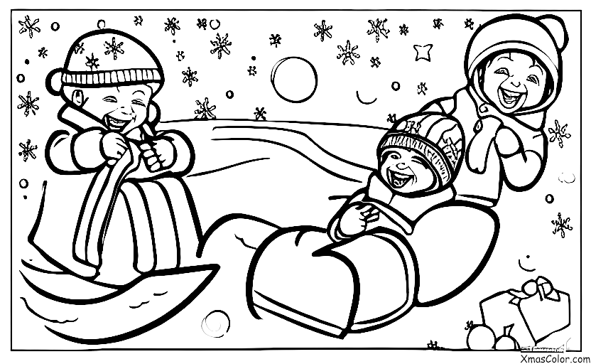 Noël / Temps hivernal: Un enfant qui va en luge