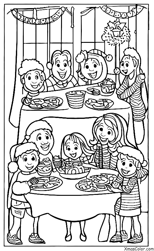 Noël / Traditions de Noël: Une famille célèbre la veille de Noël avec un repas spécial