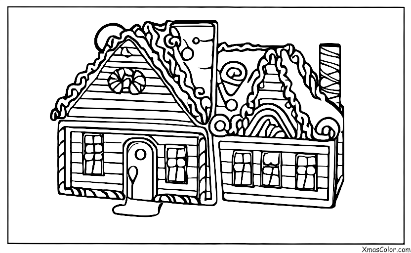 Noël / Traditions de Noël: Une famille fait une maison de pain d'épices