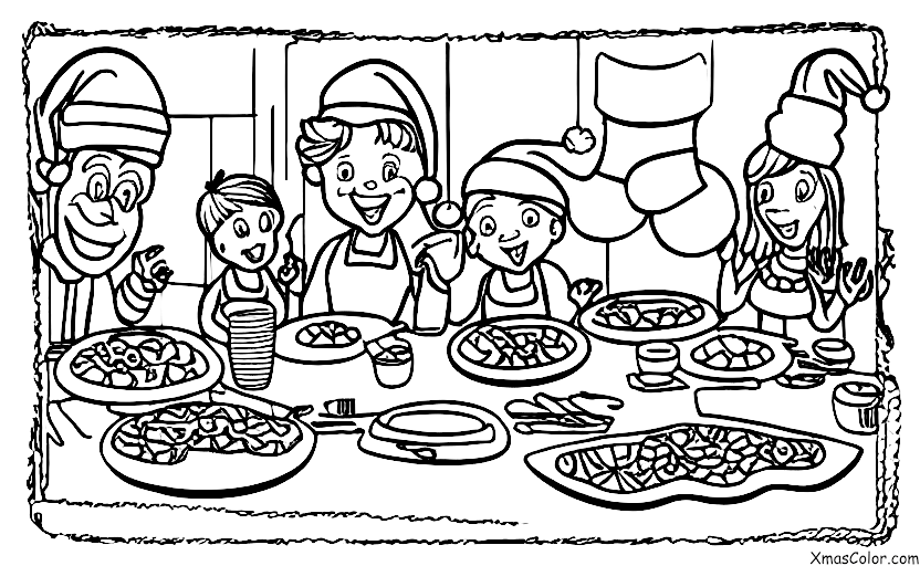 Noël / Traditions de Noël: Une famille qui prépare un grand dîner de Noël ensemble