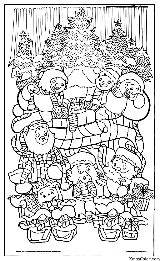 Noël / Traîneau du Père Noël: Papa Noël et ses rennes en pause