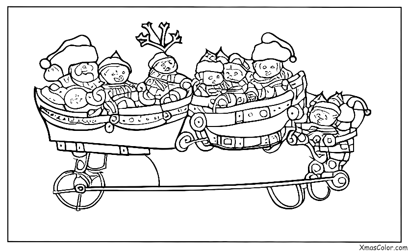 Noël / Traîneau du Père Noël: Père Noël et ses rennes en train de se préparer à voler