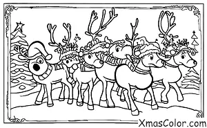 Noël / Traîneau du Père Noël: Rudolph tire la voiture