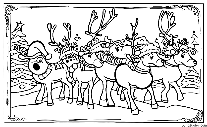 Noël / Traîneau du Père Noël: Rudolph tire la voiture
