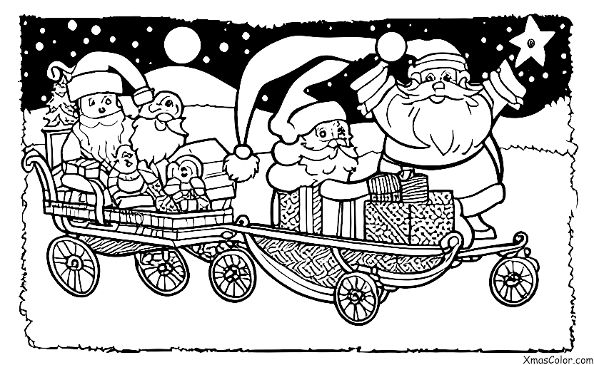 Noël / Traîneau: Père Noël dans son traîneau