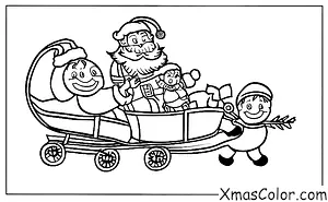 Noël / Traîneau: Père Noël et son traîneau tiré par les rennes