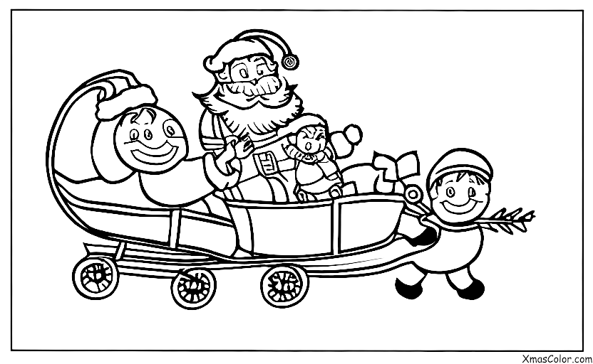 Noël / Traîneau: Père Noël et son traîneau tiré par les rennes