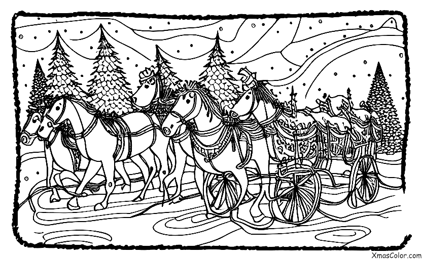 Noël / Traîneau: Traineau tiré par des chevaux