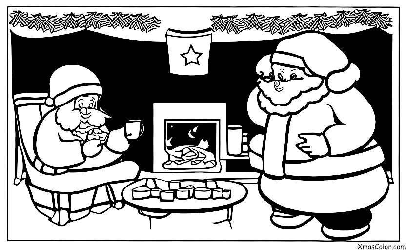 Noël / Veille de Noël: Le Père Noël en train de manger des biscuits et du lait