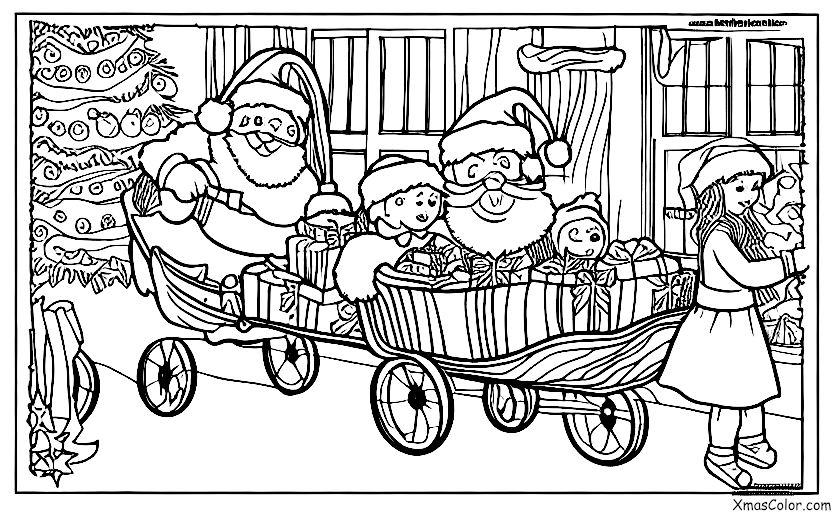 Noël / Veille de Noël: Père Noël chargeant son traîneau